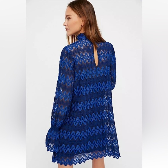 Nwt FREE PEOPLE Simone Lace Crochet Dress Blue size xs OB668240 - Picture 4 of 12